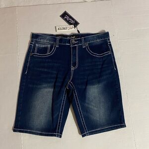 Blue Jean Shorts with Contrast Stitching and Distressed Look